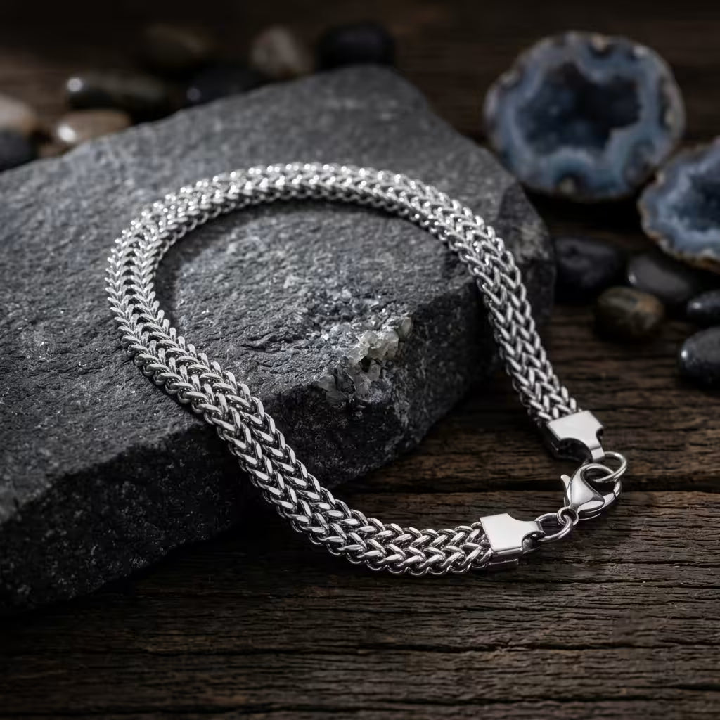 Dual Silver Wheat Chain Bracelet