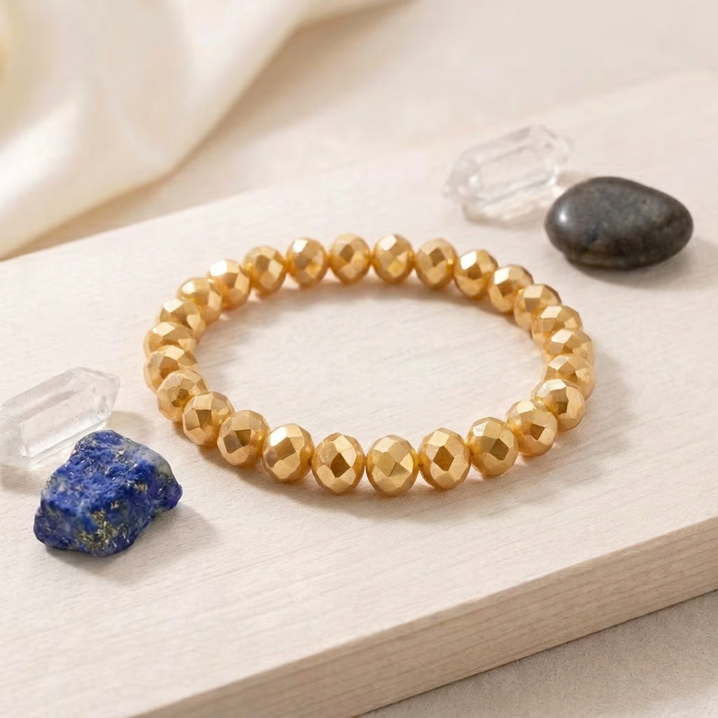 Golden Peach Tone Crystal Bead Bracelet