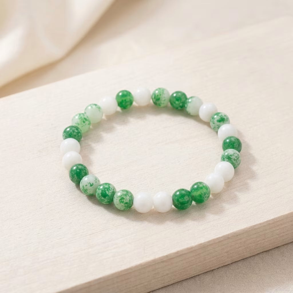 Tree Grain & White Agate Stone Bracelet